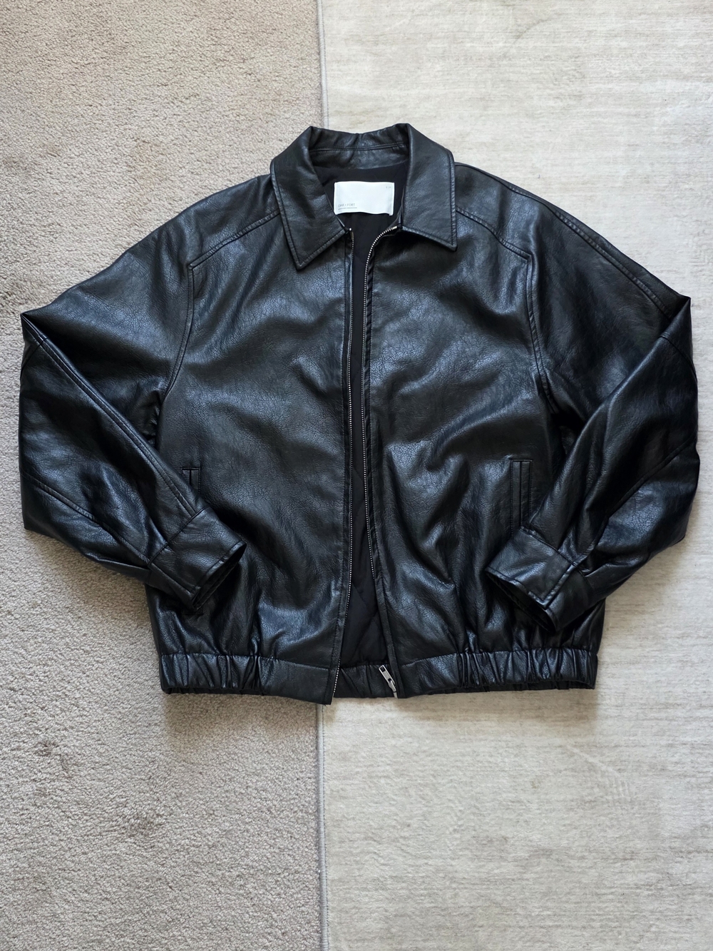 OAK + FORT Black Faux Leather Bomber Jacket